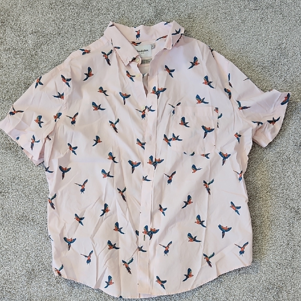 Goodfellow Pink Bird Print Button-Up Shirt